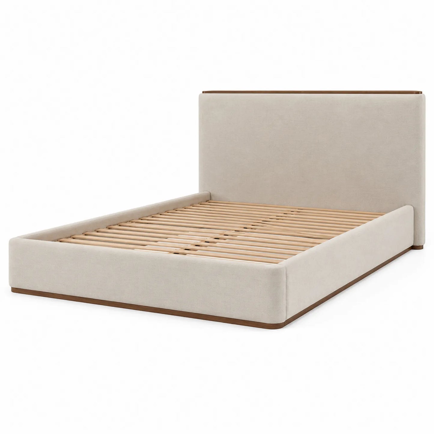 Doppelbett aus Leinenstoff Beige 200x160 cm Holz
