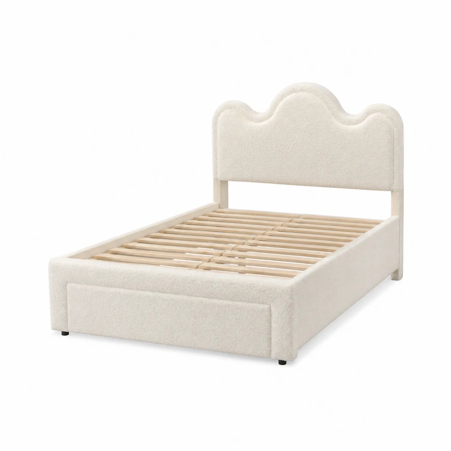 Bett mit Kopfteil Wellendesign Creme 200x160 Holz Stoffbezug