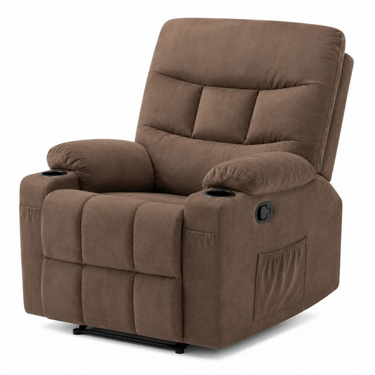 Relaxsessel Stoff Braun mit Becherhalter und Seitentasche