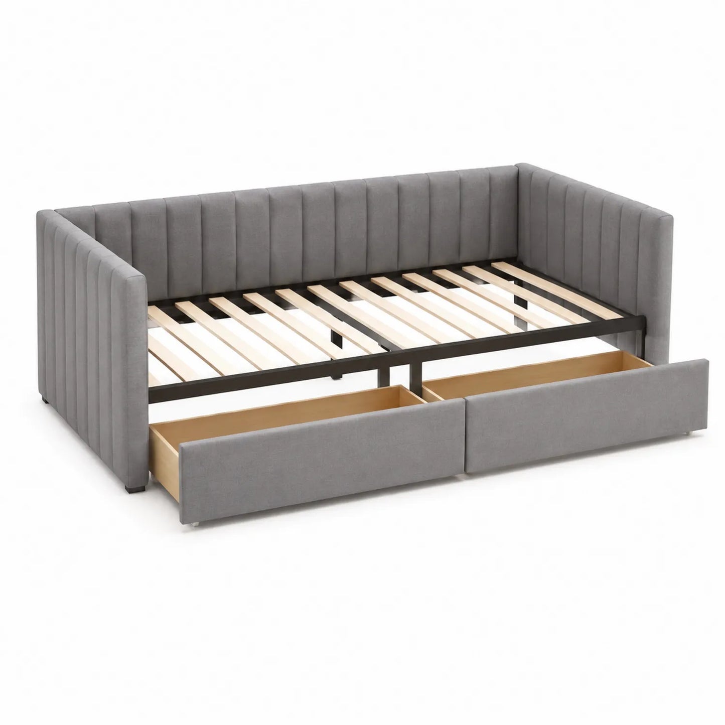 Tagesbett mit Schubladen Holz und Stoff Grau 200x90 cm