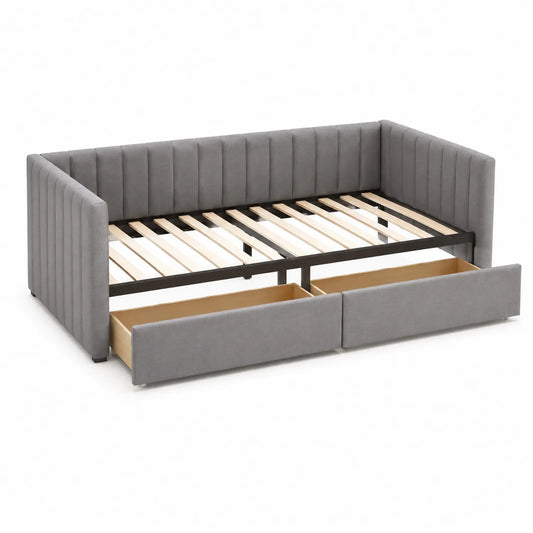Tagesbett mit Schubladen Holz und Stoff Grau 200x90 cm