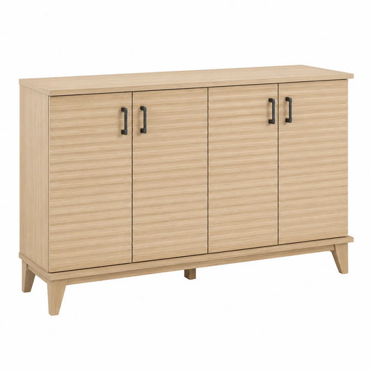 Sideboard aus Spanplatte mit Metallgriffen, Eiche Hell