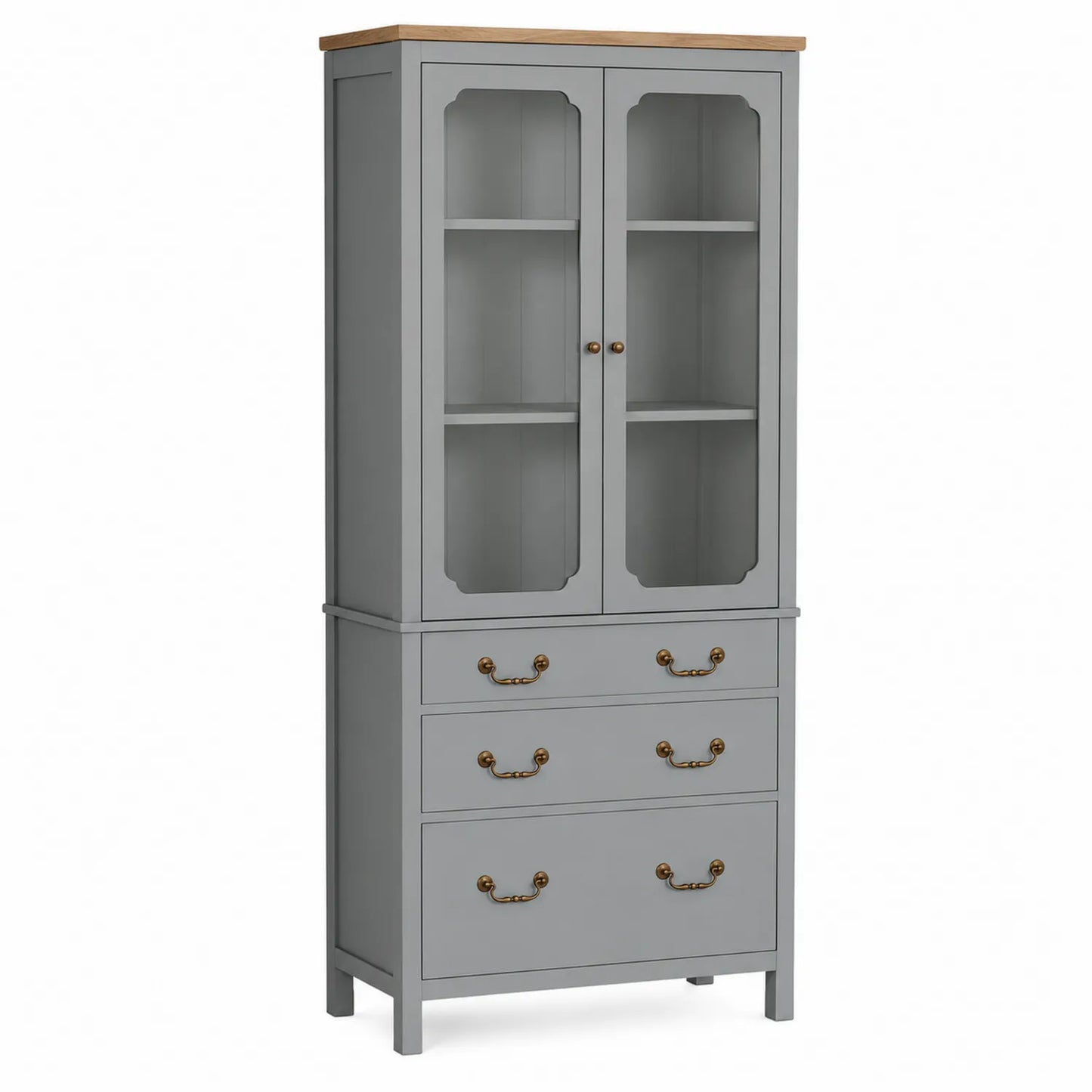Vitrine mit Schubladen Grau Eichenholz Glas