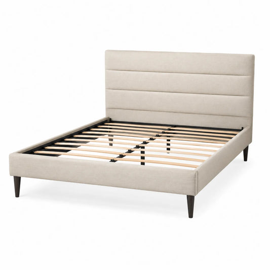 Polsterbett aus Stoff mit Holzbeinen 160x200 cm Beige